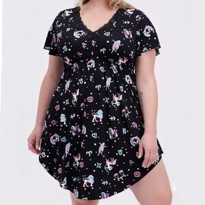 Torrid Super Soft Sleep Dress Lace Zodiac Signs Black - Size 4X
